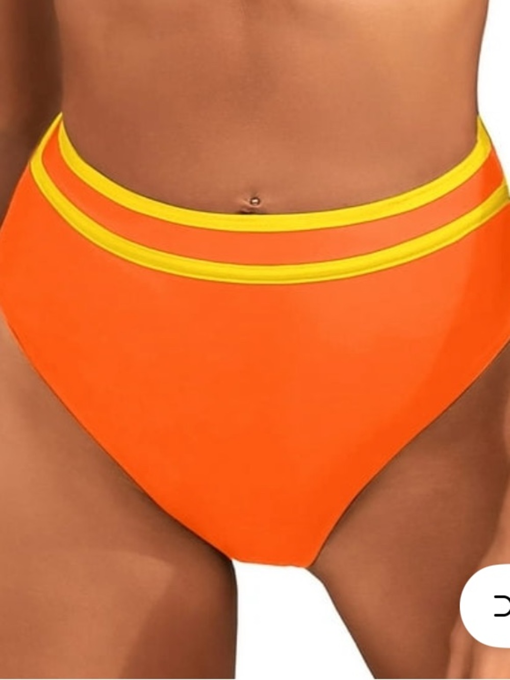 Moshu High-Waist Sport Bikini Bottoms in Orange with Yellow Trim Women Swim,‎ L